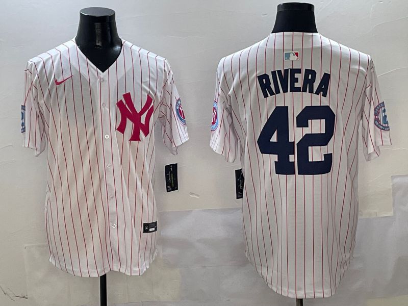 Men New York Yankees #42 Rivera White Stripe Jointly Name Nike 2025 MLB Jersey style 1